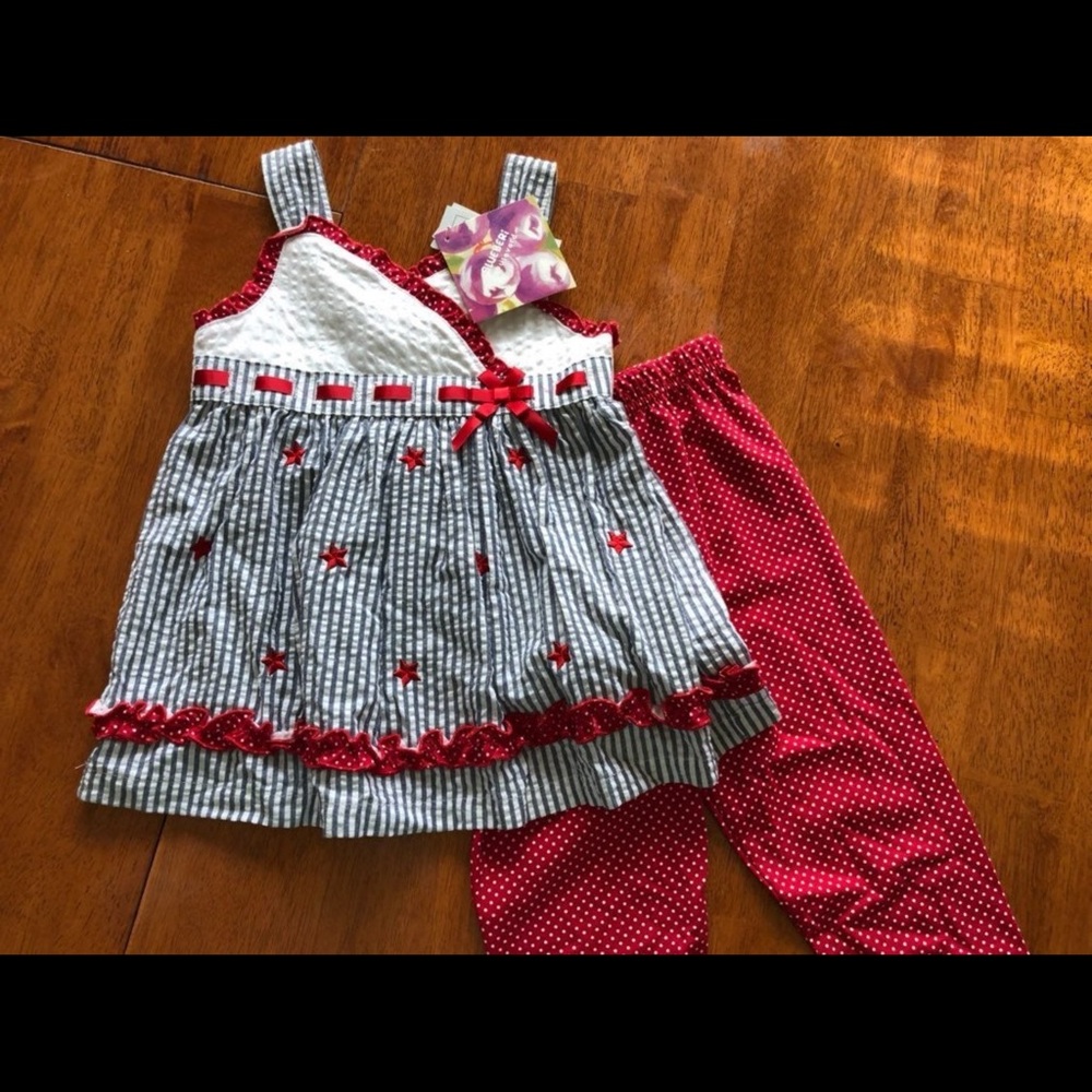 Red and White Striped Dress with Polka Dot Leggings